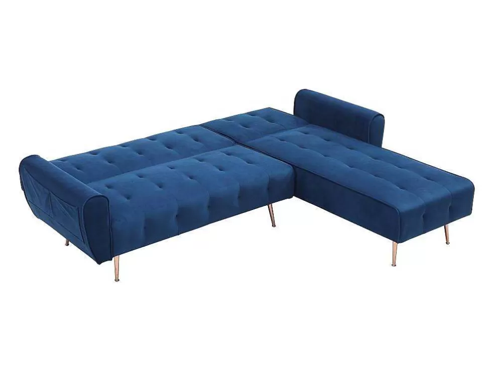 Vente-unique Sofá De Canto Convertivel E Reversivel Em Veludo Azul-Escuro - Polani* Sofá De Canto