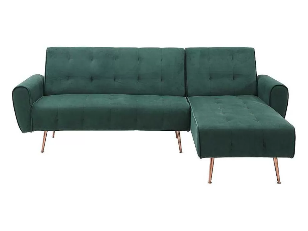 Vente-unique Sofá De Canto Convertivel E Reversivel Em Veludo Verde Pinho - Polani* Sofá Cama Clic-Clac E Dobravel