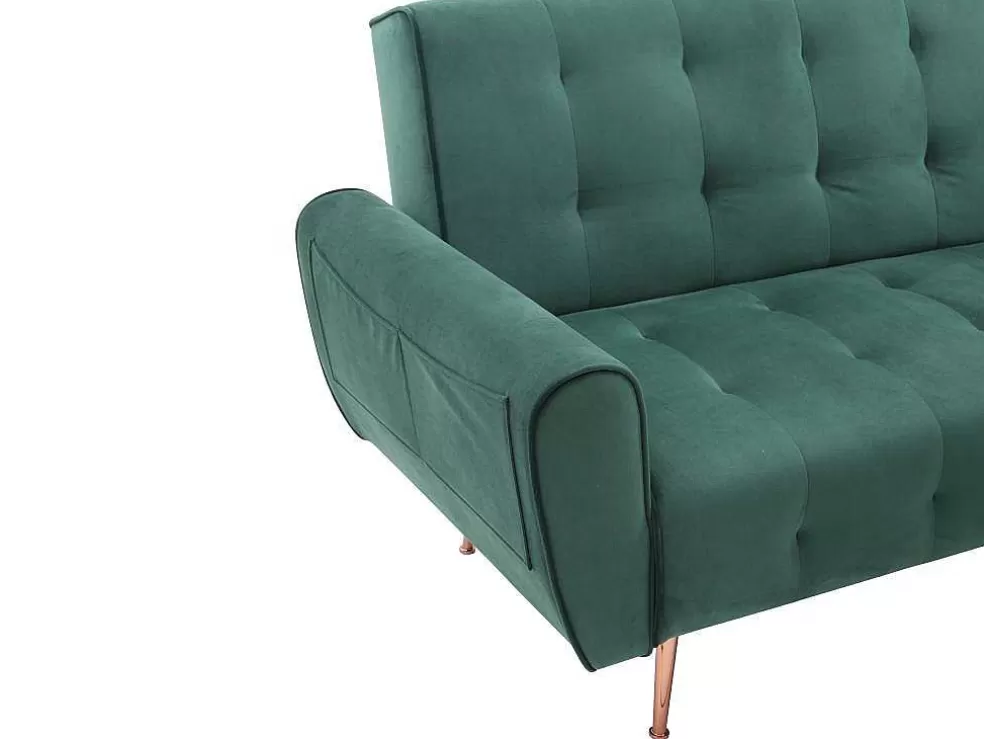 Vente-unique Sofá De Canto Convertivel E Reversivel Em Veludo Verde Pinho - Polani* Sofá Cama Clic-Clac E Dobravel