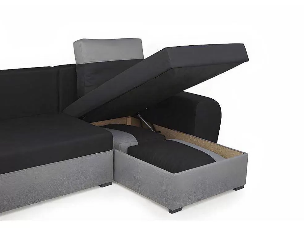 Vente-unique Sofá De Canto Convertivel Em Cama E Reversivel Em Tecido Bicolor Preto E Cinzento Claro - Gaby* Sofá De 4 Lugares