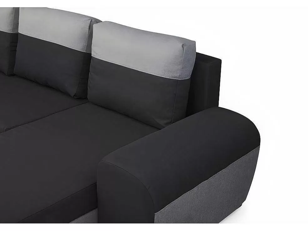 Vente-unique Sofá De Canto Convertivel Em Cama E Reversivel Em Tecido Bicolor Preto E Cinzento Claro - Gaby* Sofá De 4 Lugares