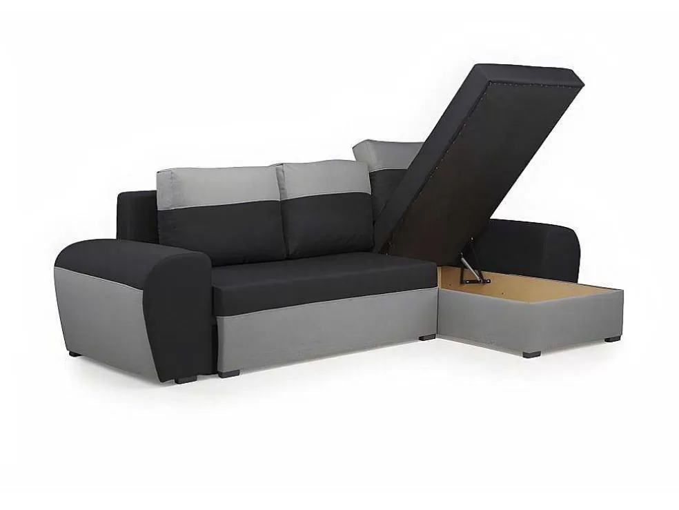 Vente-unique Sofá De Canto Convertivel Em Cama E Reversivel Em Tecido Bicolor Preto E Cinzento Claro - Gaby* Sofá De 4 Lugares