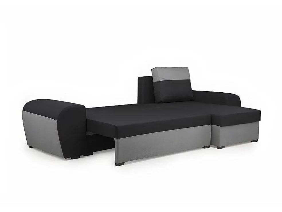 Vente-unique Sofá De Canto Convertivel Em Cama E Reversivel Em Tecido Bicolor Preto E Cinzento Claro - Gaby* Sofá De 4 Lugares