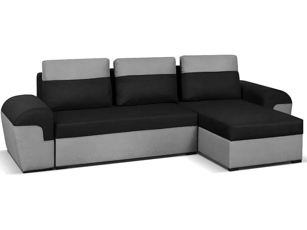 Vente-unique Sofá De Canto Convertivel Em Cama E Reversivel Em Tecido Bicolor Preto E Cinzento Claro - Gaby* Sofá De 4 Lugares