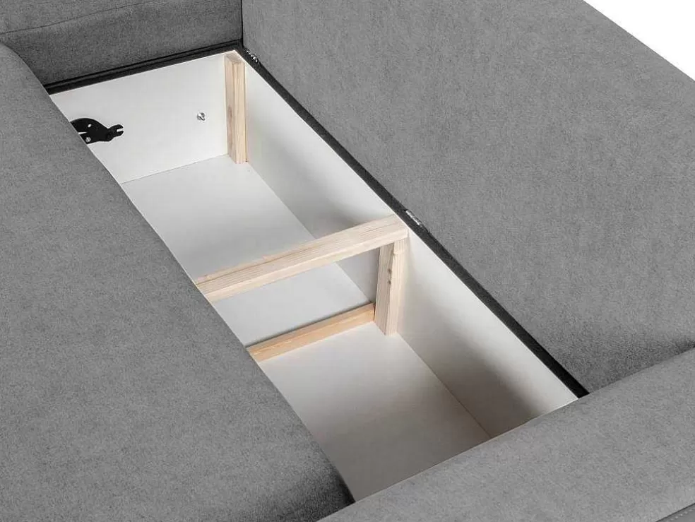 Vente-unique Sofá De Canto Convertivel Em Cama E Reversivel Em Tecido Cinzento Claro Com Faixas Em Cinzento Escuro - Giany* Sofá De 4 Lugares