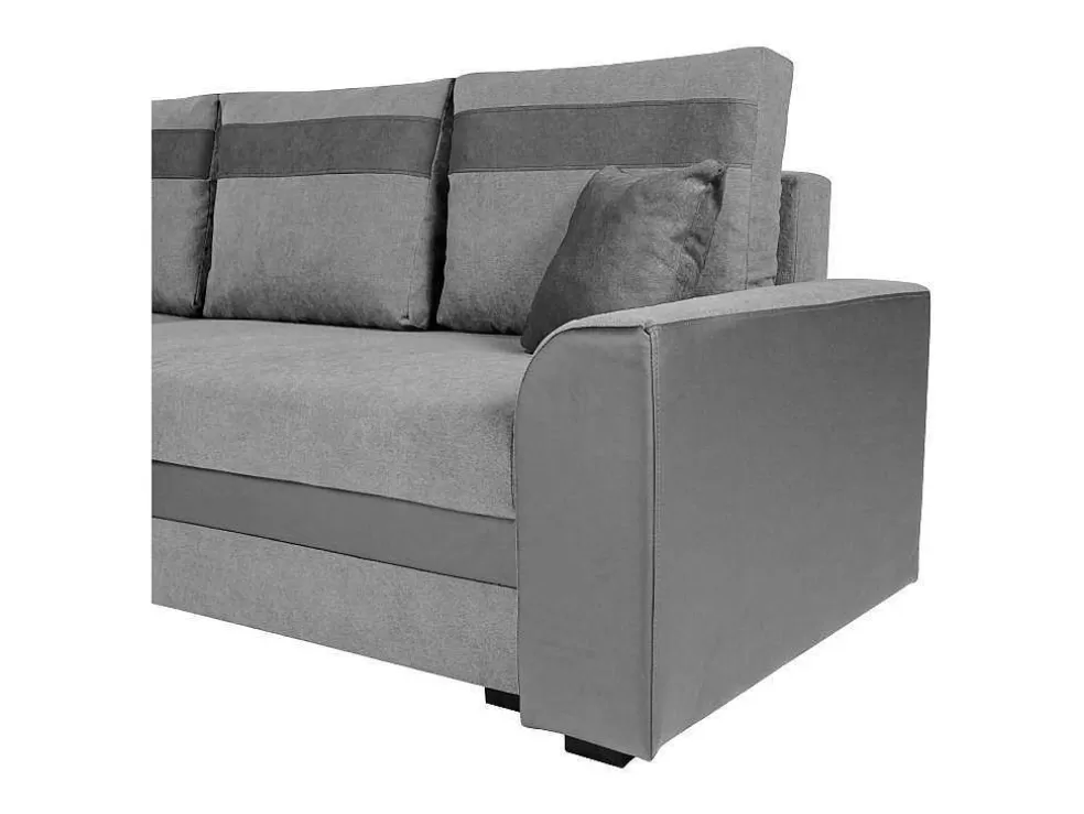 Vente-unique Sofá De Canto Convertivel Em Cama E Reversivel Em Tecido Cinzento Claro Com Faixas Em Cinzento Escuro - Giany* Sofá De 4 Lugares
