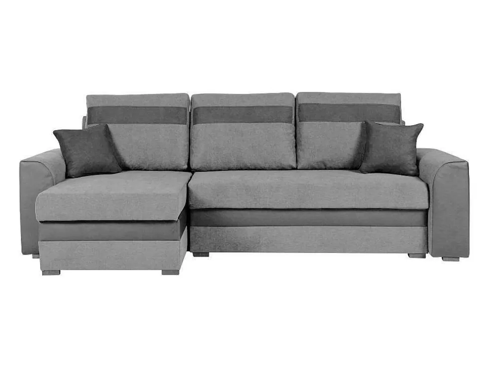 Vente-unique Sofá De Canto Convertivel Em Cama E Reversivel Em Tecido Cinzento Claro Com Faixas Em Cinzento Escuro - Giany* Sofá De 4 Lugares