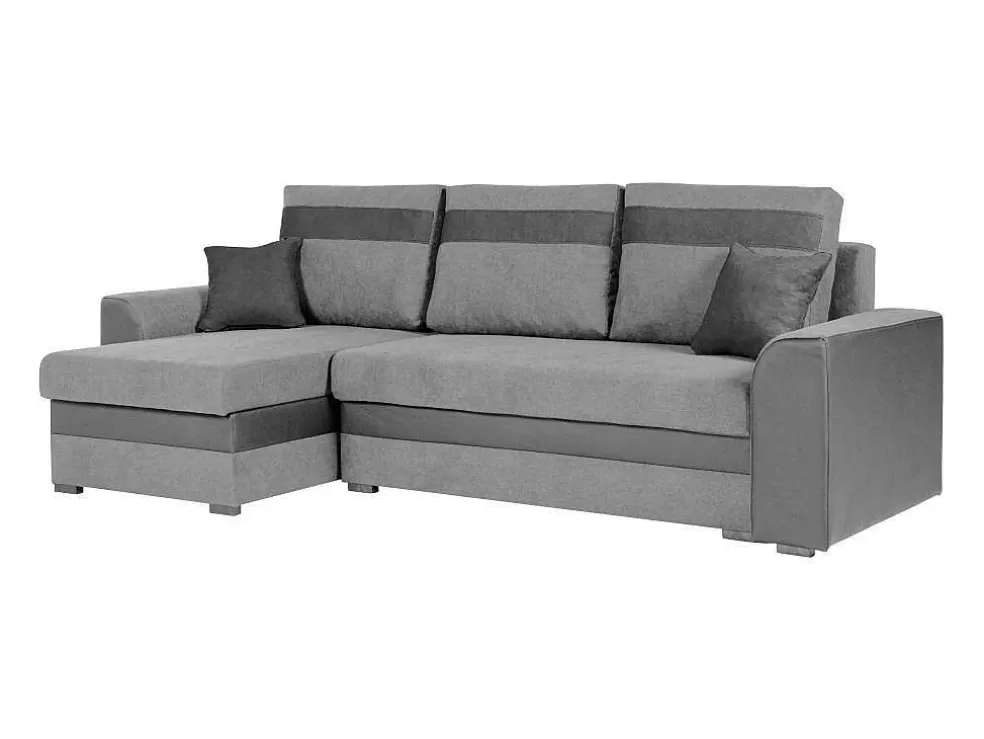 Vente-unique Sofá De Canto Convertivel Em Cama E Reversivel Em Tecido Cinzento Claro Com Faixas Em Cinzento Escuro - Giany* Sofá De 4 Lugares