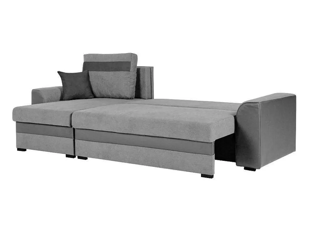 Vente-unique Sofá De Canto Convertivel Em Cama E Reversivel Em Tecido Cinzento Claro Com Faixas Em Cinzento Escuro - Giany* Sofá De 4 Lugares