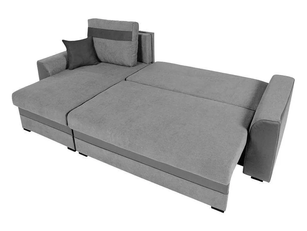 Vente-unique Sofá De Canto Convertivel Em Cama E Reversivel Em Tecido Cinzento Claro Com Faixas Em Cinzento Escuro - Giany* Sofá De 4 Lugares