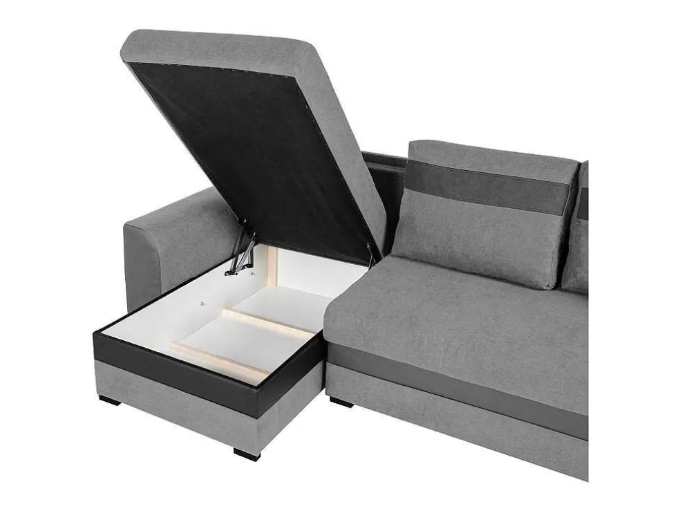 Vente-unique Sofá De Canto Convertivel Em Cama E Reversivel Em Tecido Cinzento Claro Com Faixas Em Cinzento Escuro - Giany* Sofá De 4 Lugares