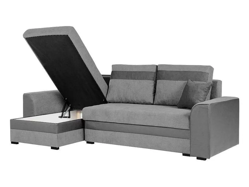 Vente-unique Sofá De Canto Convertivel Em Cama E Reversivel Em Tecido Cinzento Claro Com Faixas Em Cinzento Escuro - Giany* Sofá De 4 Lugares