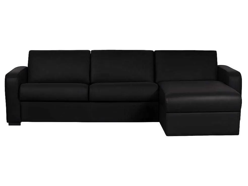Vente-unique Sofá De Canto Convertivel Em Cama Em Pele Preto - Canto Direito - Bevis* Sofá Cama De Abertura Rapida