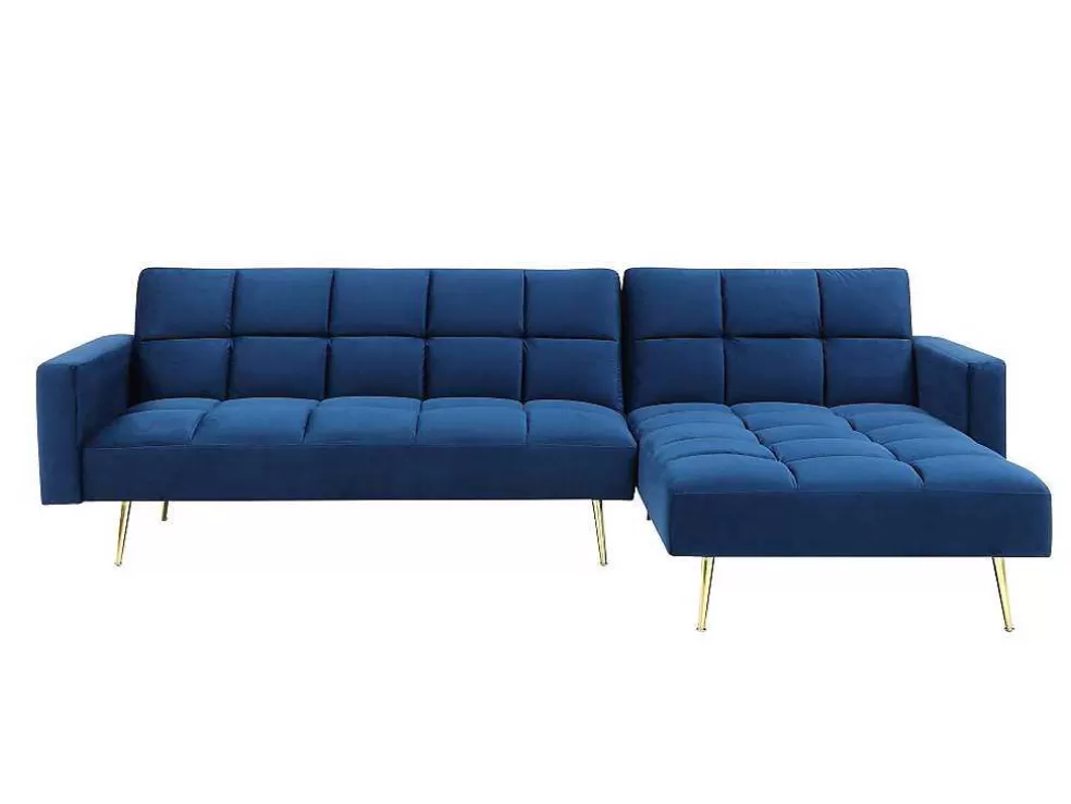 Vente-unique Sofá De Canto Convertivel Reversivel Clic-Clac Em Veludo Azul-Real - Nieto* Sofá Cama Clic-Clac E Dobravel