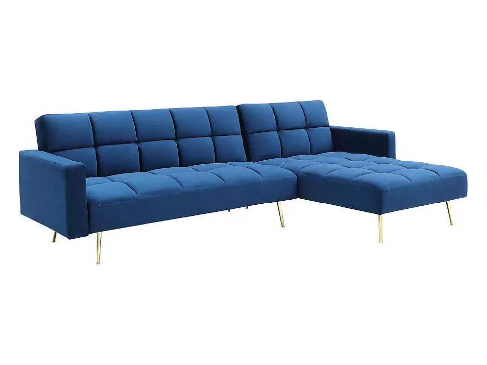 Vente-unique Sofá De Canto Convertivel Reversivel Clic-Clac Em Veludo Azul-Real - Nieto* Sofá Cama Clic-Clac E Dobravel
