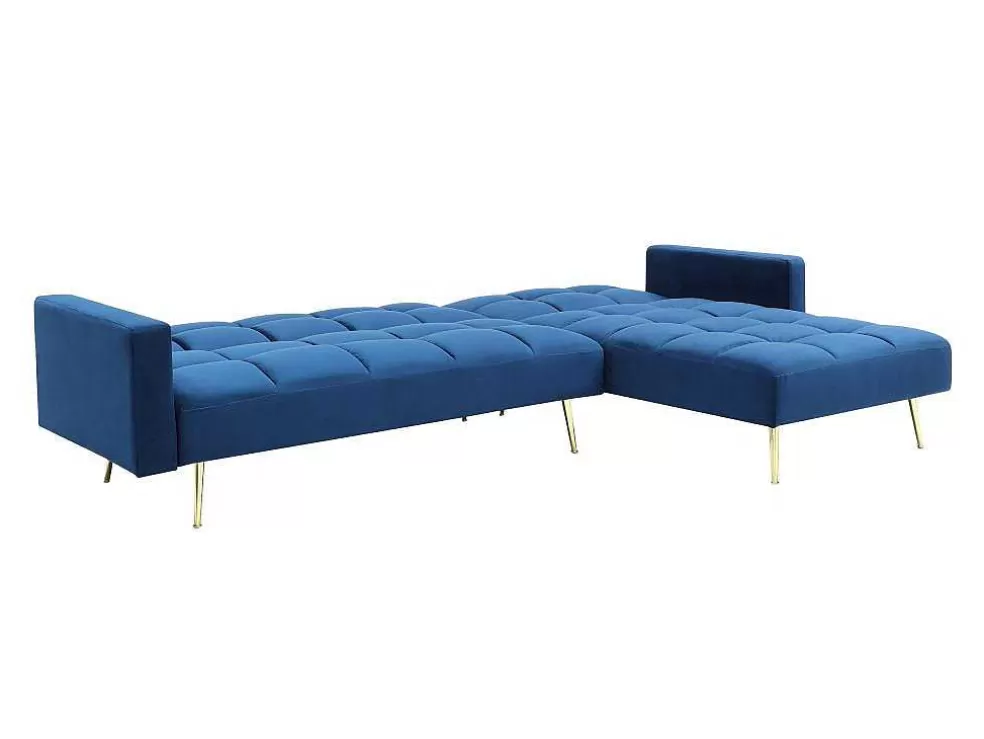 Vente-unique Sofá De Canto Convertivel Reversivel Clic-Clac Em Veludo Azul-Real - Nieto* Sofá Cama Clic-Clac E Dobravel