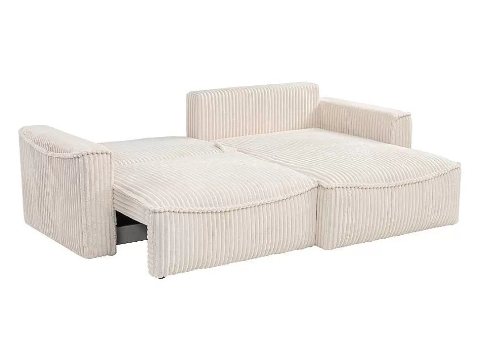 Vente-unique Sofá De Canto Convertivel Reversivel Veludo Canelado Grosso Bege - Asturio* Sofá De 4 Lugares