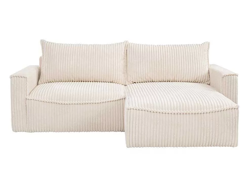 Vente-unique Sofá De Canto Convertivel Reversivel Veludo Canelado Grosso Bege - Asturio* Sofá De 4 Lugares