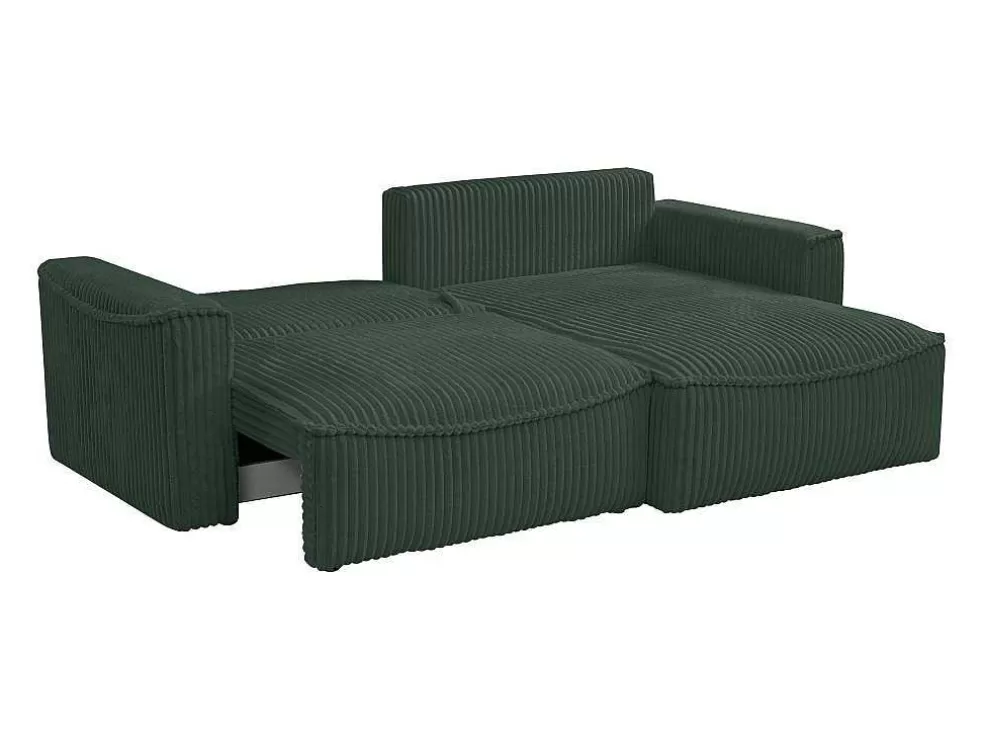 Vente-unique Sofá De Canto Convertivel Reversivel Veludo Canelado Grosso Verde - Asturio* Sofá De 4 Lugares
