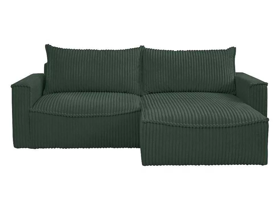 Vente-unique Sofá De Canto Convertivel Reversivel Veludo Canelado Grosso Verde - Asturio* Sofá De 4 Lugares