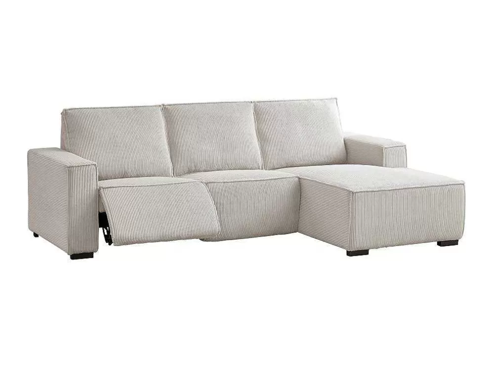 Vente-unique Sofá De Canto Direito Articulado Eletrico Veludo Canelado Beige - Amelio* Promoções Sofás & Poltronas