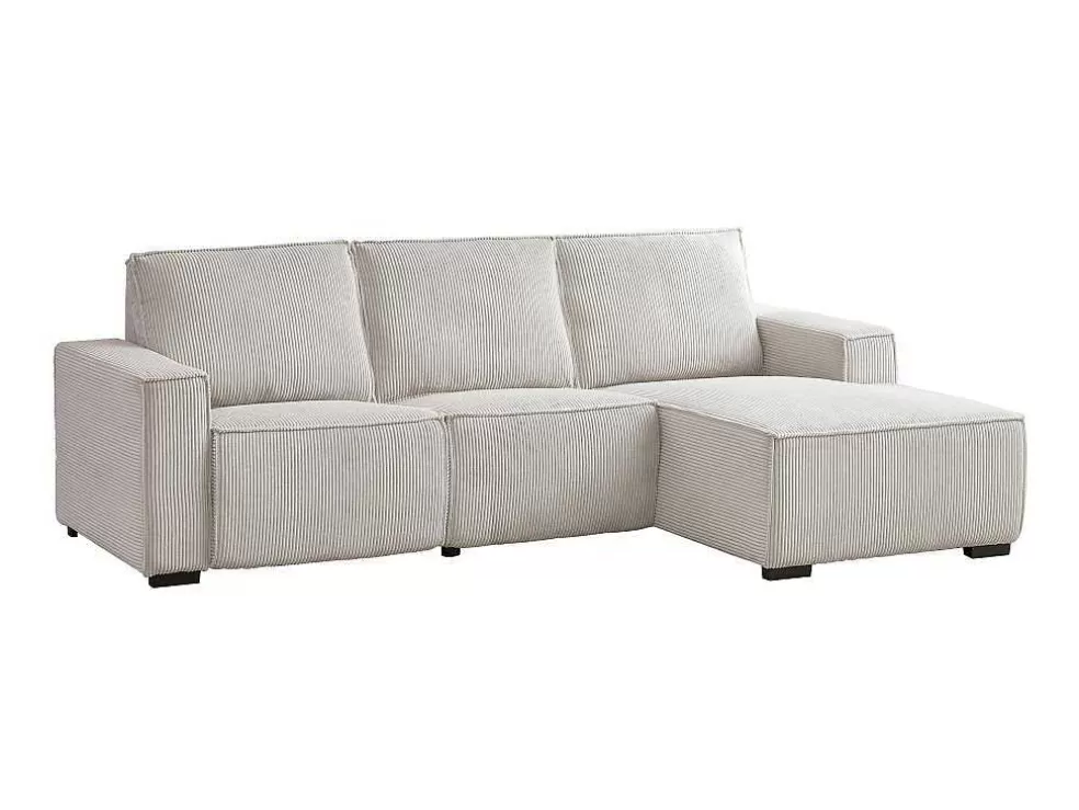 Vente-unique Sofá De Canto Direito Articulado Eletrico Veludo Canelado Beige - Amelio* Promoções Sofás & Poltronas