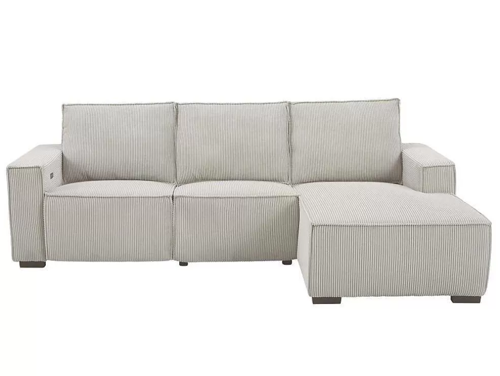 Vente-unique Sofá De Canto Direito Articulado Eletrico Veludo Canelado Beige - Amelio* Promoções Sofás & Poltronas