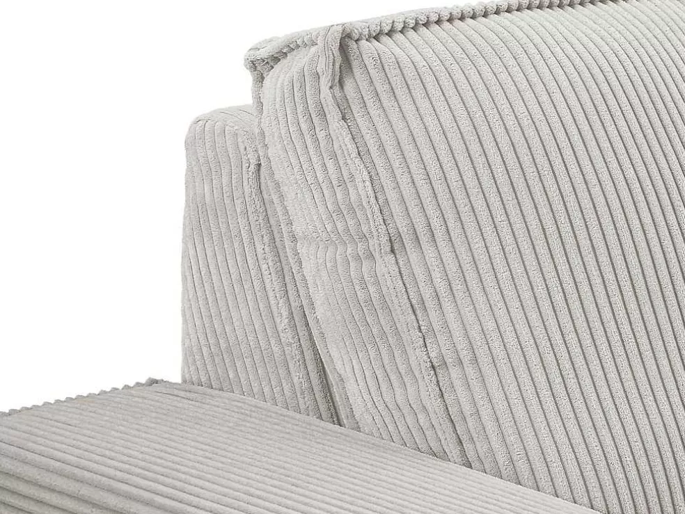 Vente-unique Sofá De Canto Direito Articulado Eletrico Veludo Canelado Beige - Amelio* Promoções Sofás & Poltronas