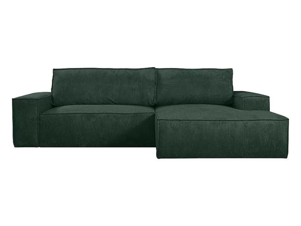 Vente-unique Sofá De Canto Direito Convertivel Em Veludo Canelado Verde Abeto - Amelia De Pascal Morabito* Promoções Sofás & Poltronas
