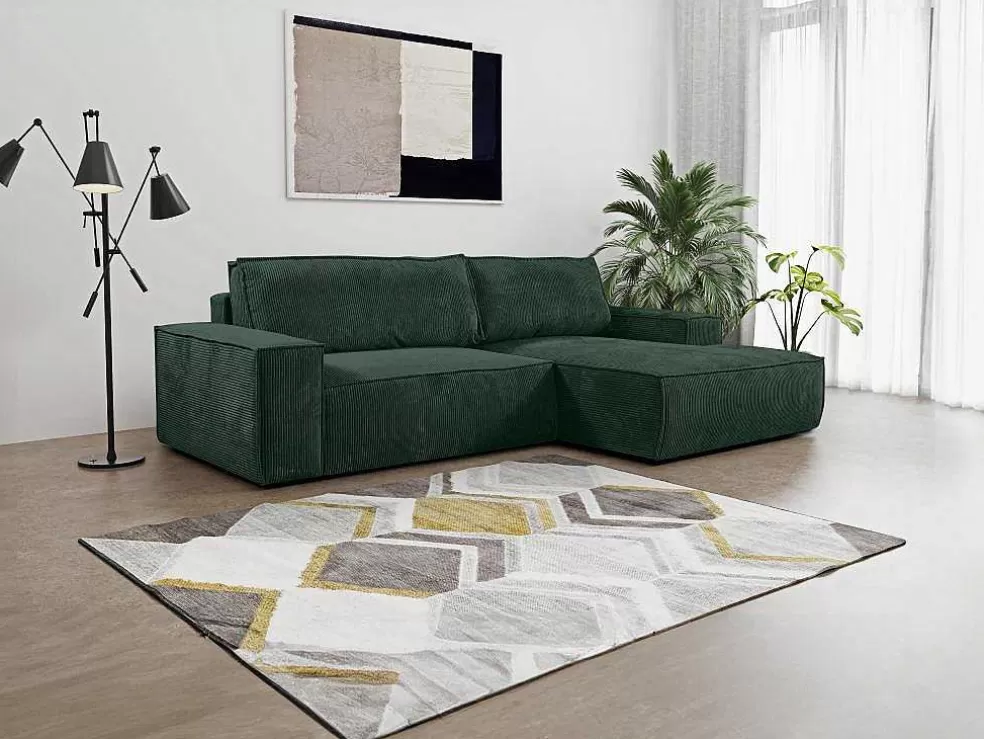 Vente-unique Sofá De Canto Direito Convertivel Em Veludo Canelado Verde Abeto - Amelia De Pascal Morabito* Promoções Sofás & Poltronas