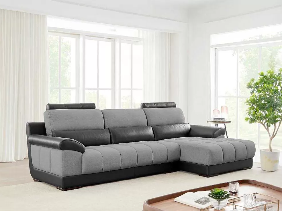 LINEA Sofá Sofá De Canto Direito Em Tecido E Pele Preta E Cinza - Aragon* Promoções Sofás & Poltronas