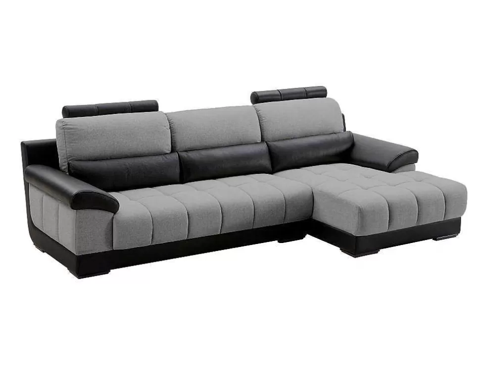 LINEA Sofá Sofá De Canto Direito Em Tecido E Pele Preta E Cinza - Aragon* Promoções Sofás & Poltronas
