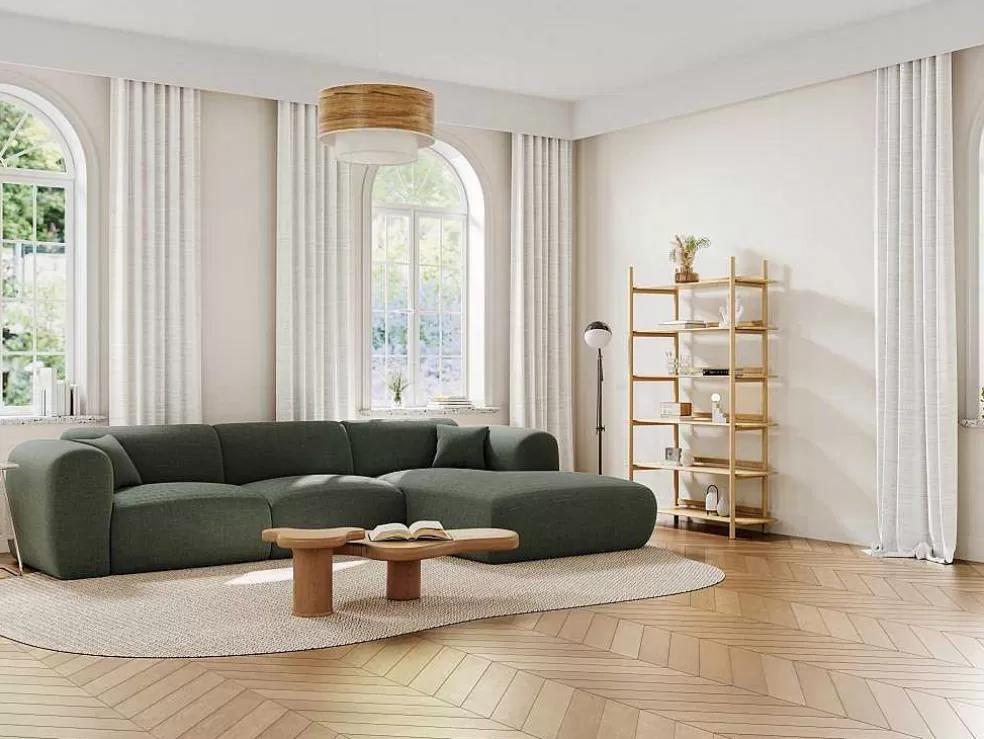 Maison Céphy Sofá De Canto Direito Grande Em Tecido Matizado Verde - Pogni* Promoções Sofás & Poltronas