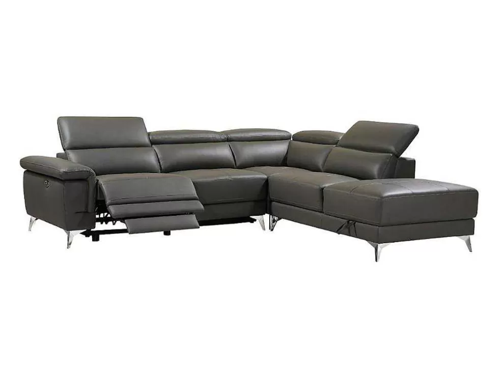 LINEA Sofá Sofá De Canto Direito Relax Eletrico Em Pele Antracite - Pascaline* Sofá De Relaxamento Eletrico