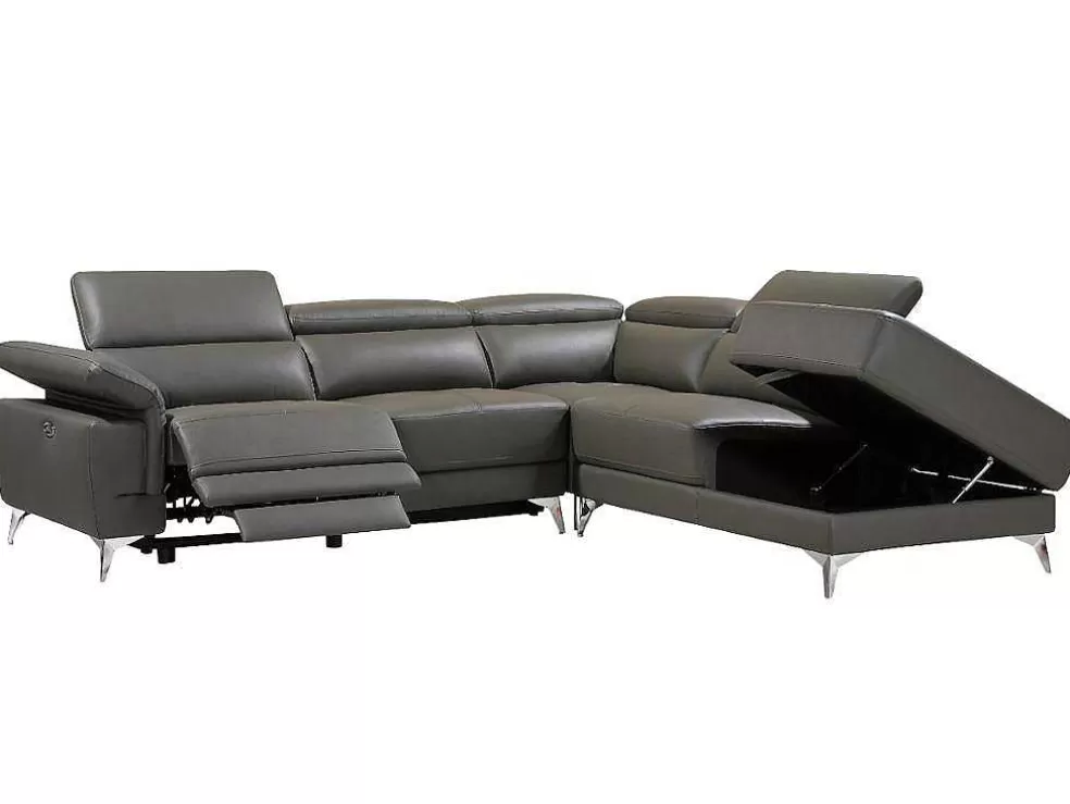 LINEA Sofá Sofá De Canto Direito Relax Eletrico Em Pele Antracite - Pascaline* Sofá De Relaxamento Eletrico