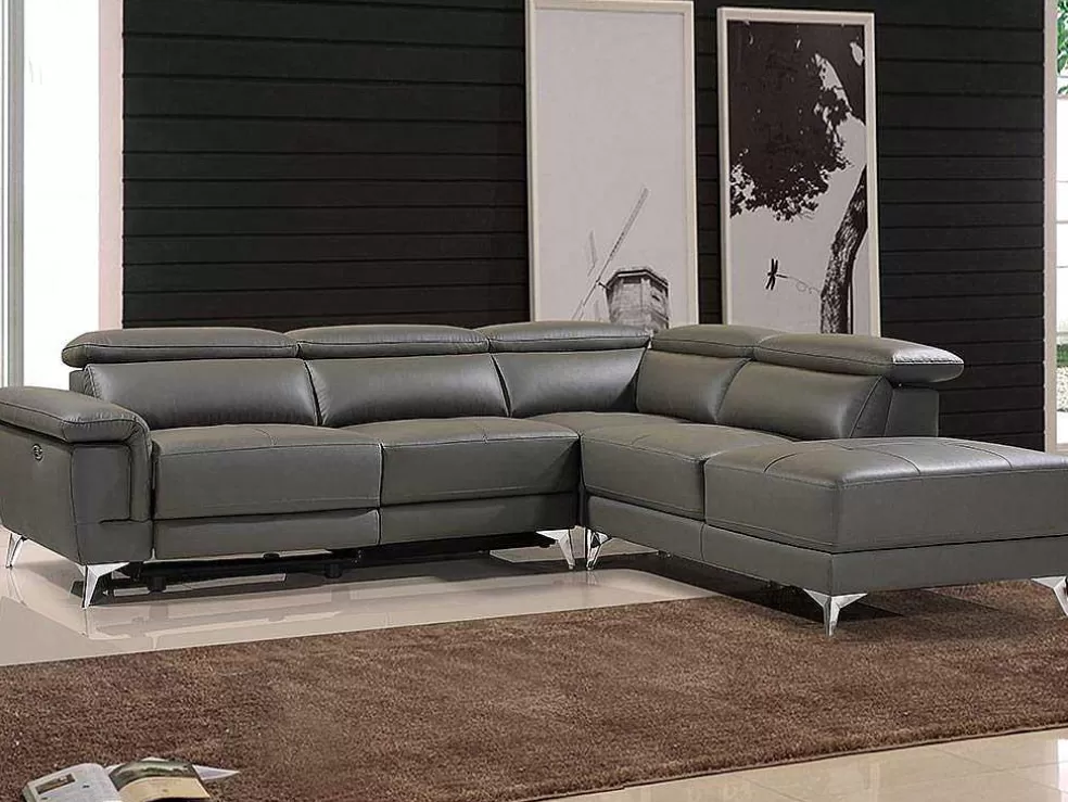 LINEA Sofá Sofá De Canto Direito Relax Eletrico Em Pele Antracite - Pascaline* Sofá De Relaxamento Eletrico