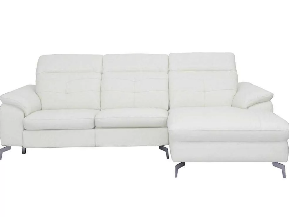 Vente-unique Sofá De Canto Direito Relax Eletrico Em Pele De Bufalo Branco - Lismore* Sofá De Relaxamento Eletrico