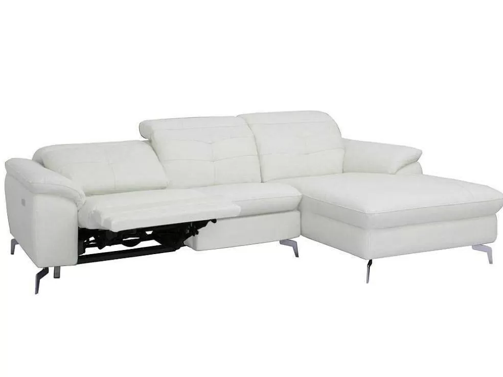 Vente-unique Sofá De Canto Direito Relax Eletrico Em Pele De Bufalo Branco - Lismore* Sofá De Relaxamento Eletrico