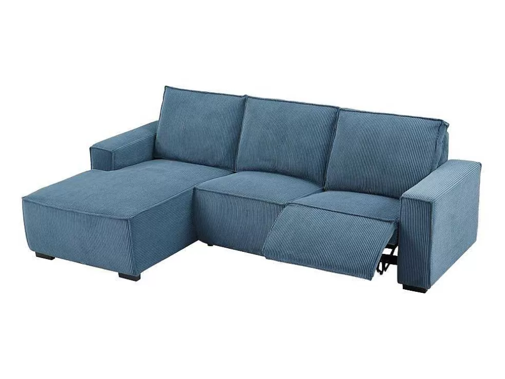Vente-unique Sofá De Canto Esquerdo Articulado Eletrico Em Tecido Canelado Azul - Amelio* Sofá De Relaxamento Eletrico