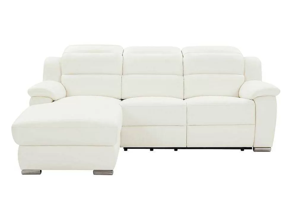 Vente-unique Sofá De Canto Esquerdo Articulado Eletrico Pele Branco - Arena Iii* Sofá De Relaxamento Eletrico