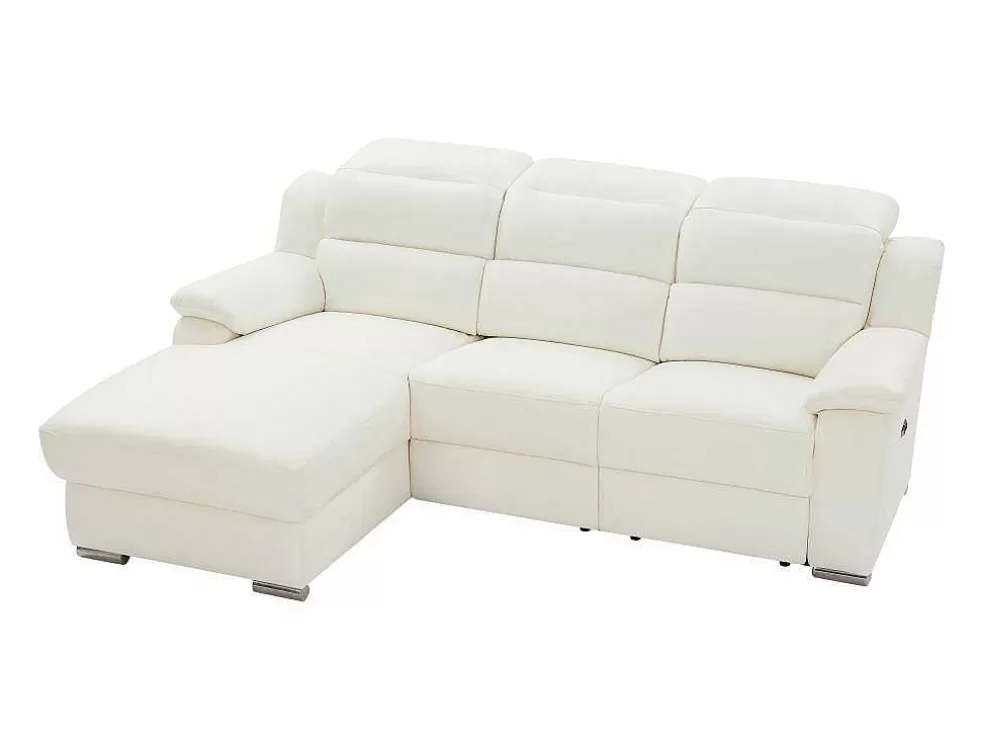 Vente-unique Sofá De Canto Esquerdo Articulado Eletrico Pele Branco - Arena Iii* Sofá De Relaxamento Eletrico