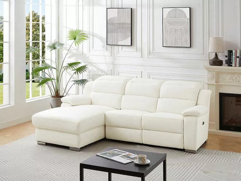 Vente-unique Sofá De Canto Esquerdo Articulado Eletrico Pele Branco - Arena Iii* Sofá De Relaxamento Eletrico