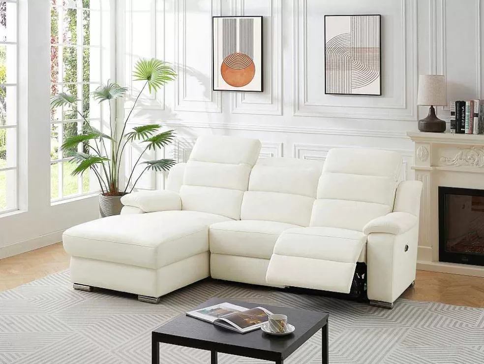 Vente-unique Sofá De Canto Esquerdo Articulado Eletrico Pele Branco - Arena Iii* Sofá De Relaxamento Eletrico