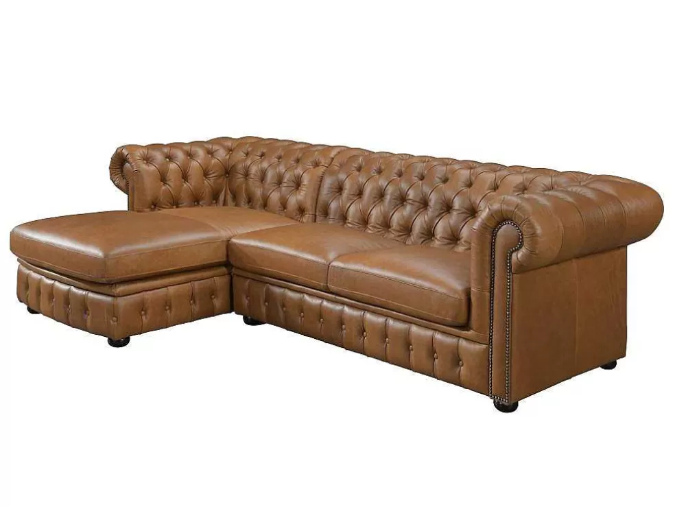 LINEA Sofá Sofá De Canto Esquerdo Chesterfield Brenton 100% Pele De Bufalo Superior Caramelo Vintage* Sofá Em Pele
