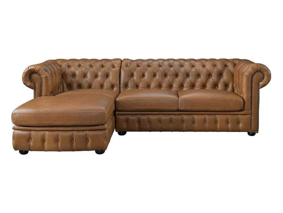 LINEA Sofá Sofá De Canto Esquerdo Chesterfield Brenton 100% Pele De Bufalo Superior Caramelo Vintage* Sofá Em Pele