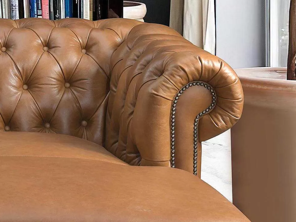 LINEA Sofá Sofá De Canto Esquerdo Chesterfield Brenton 100% Pele De Bufalo Superior Caramelo Vintage* Sofá Em Pele