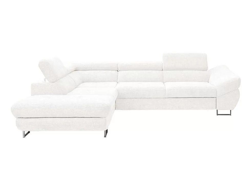 Vente-unique Sofá De Canto Esquerdo Convertivel Em Tecido Texturizado Branco - Dalias* Sofá