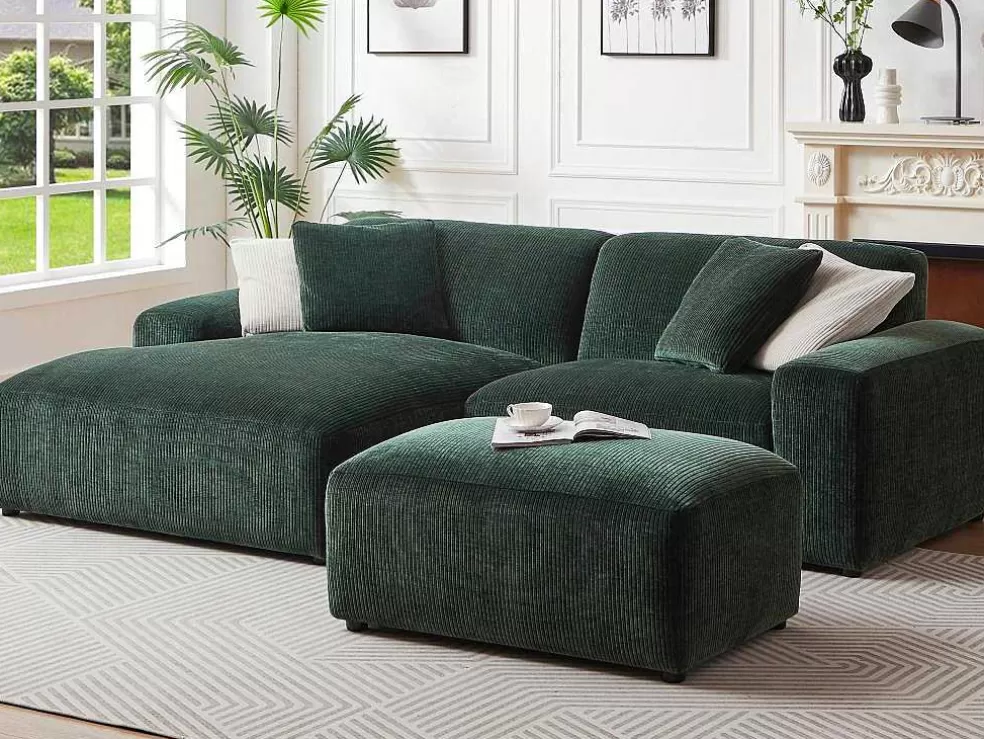 Maison Céphy Sofá De Canto Esquerdo Em Veludo Canelado Verde Abeto - Tirono* Sofá De 4 Lugares