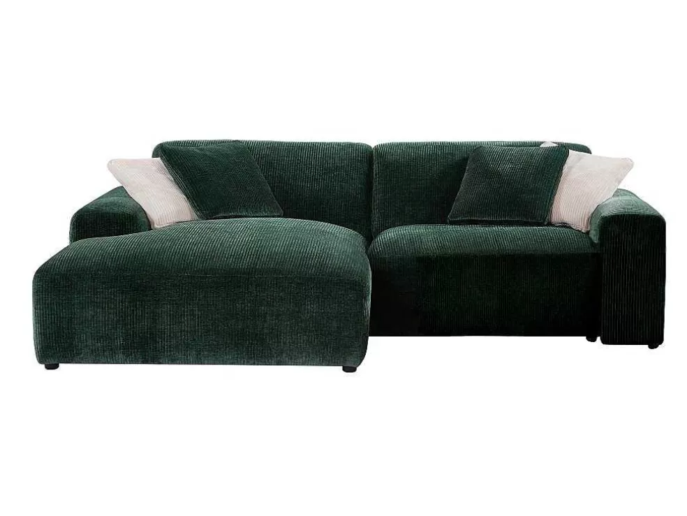 Maison Céphy Sofá De Canto Esquerdo Em Veludo Canelado Verde Abeto - Tirono* Sofá De 4 Lugares