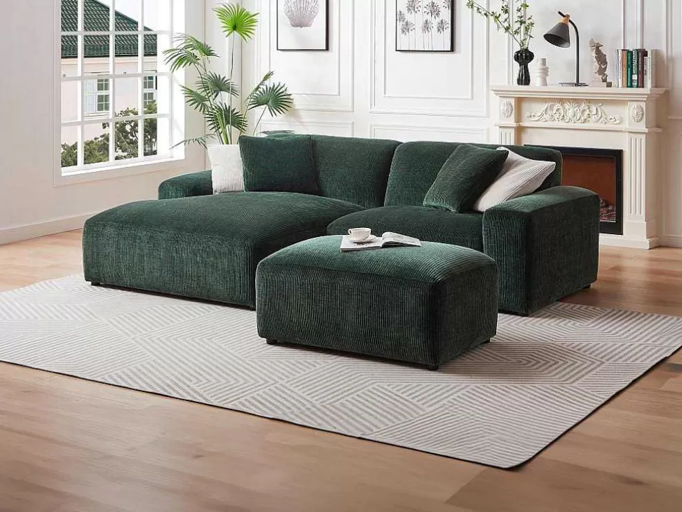Maison Céphy Sofá De Canto Esquerdo Em Veludo Canelado Verde Abeto - Tirono* Sofá De 4 Lugares